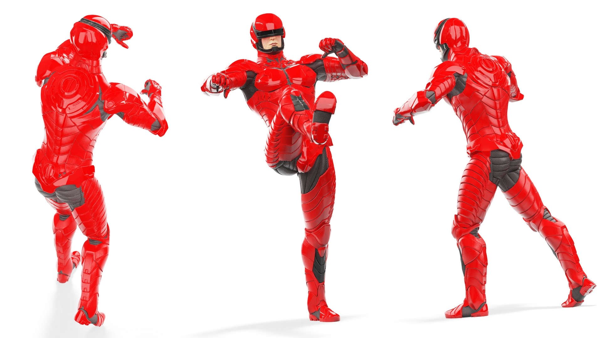 3D Futuristic Cyborg in Red Armor Rigged for Cinema 4D
