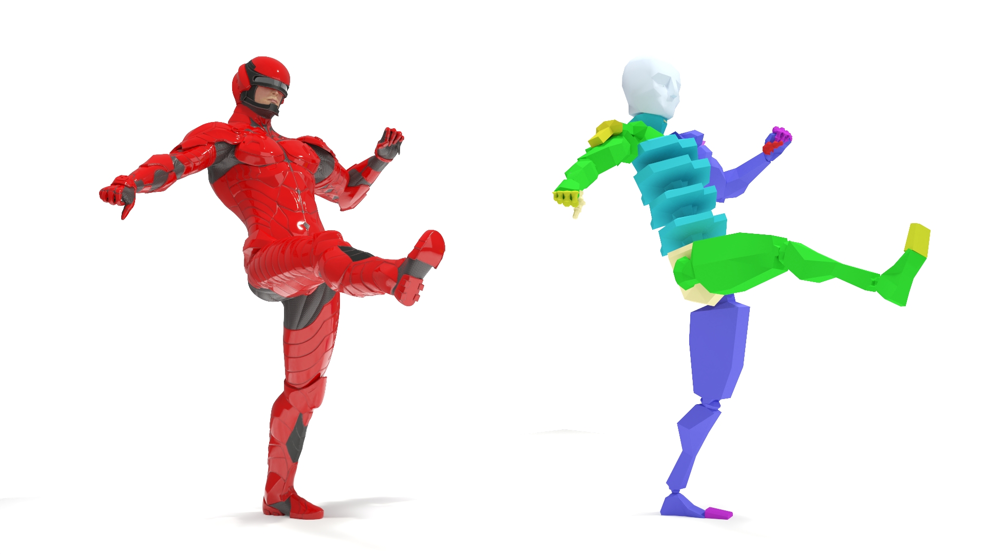 3D Futuristic Cyborg in Red Armor Rigged for Cinema 4D