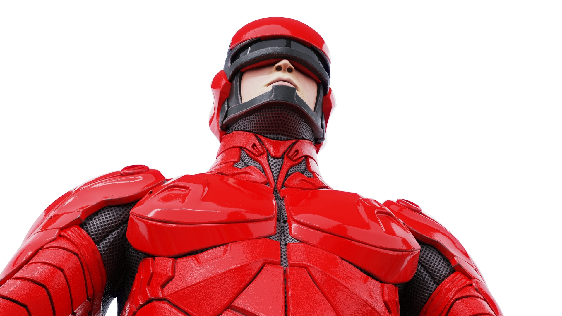 3D Futuristic Cyborg in Red Armor Rigged for Cinema 4D