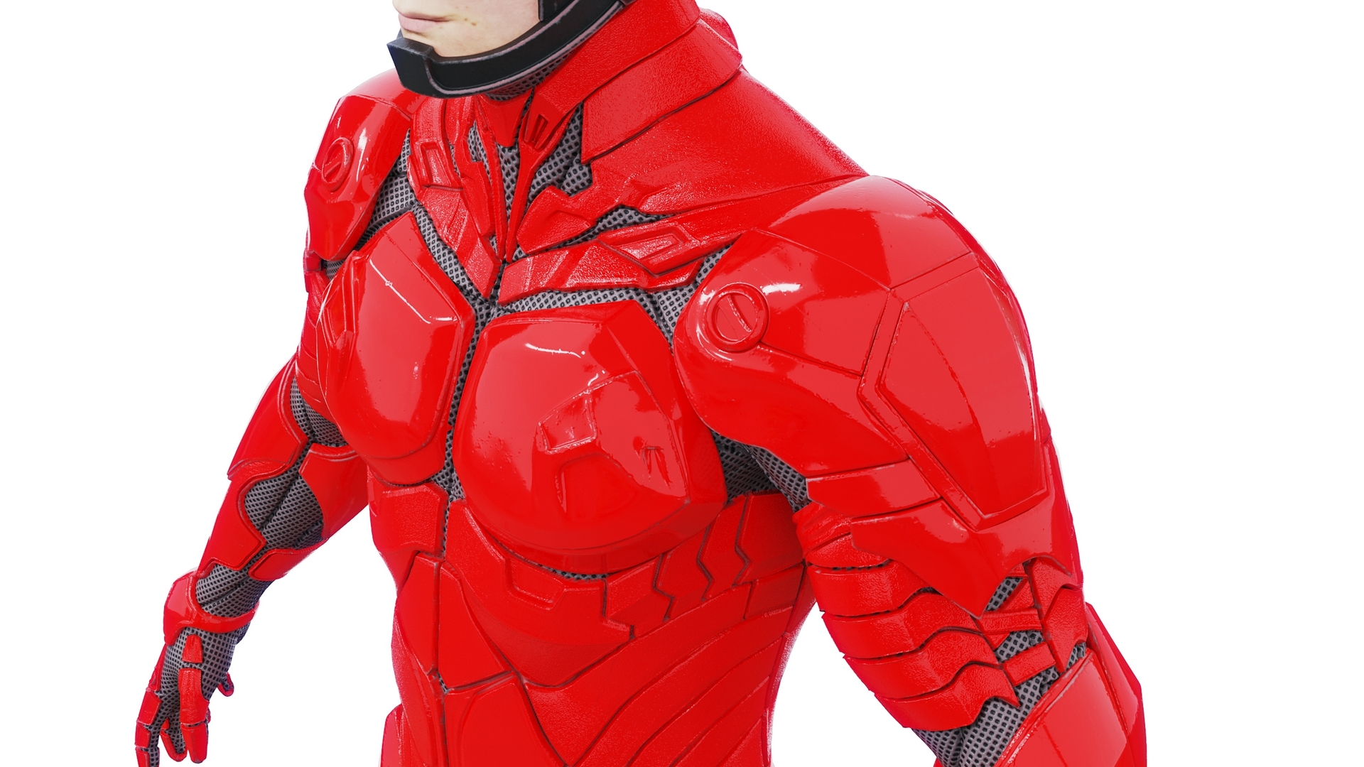 3D Futuristic Cyborg in Red Armor Rigged for Cinema 4D