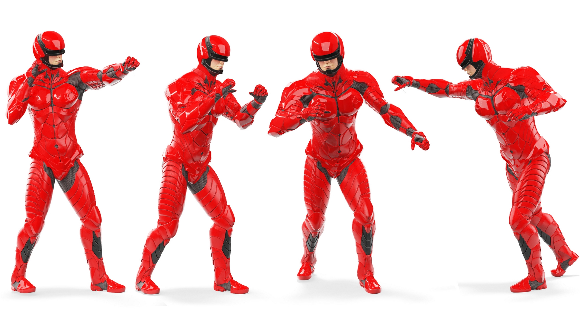3D Futuristic Cyborg in Red Armor Rigged for Cinema 4D