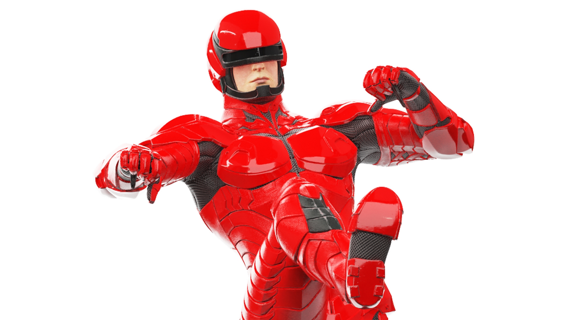 3D Futuristic Cyborg in Red Armor Rigged for Cinema 4D