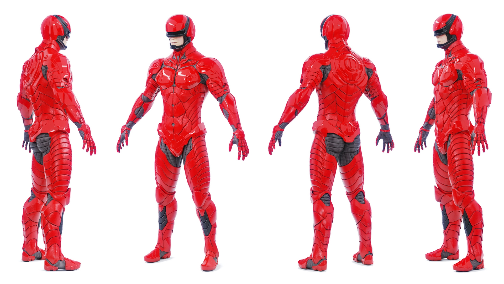 3D Futuristic Cyborg in Red Armor Rigged for Cinema 4D