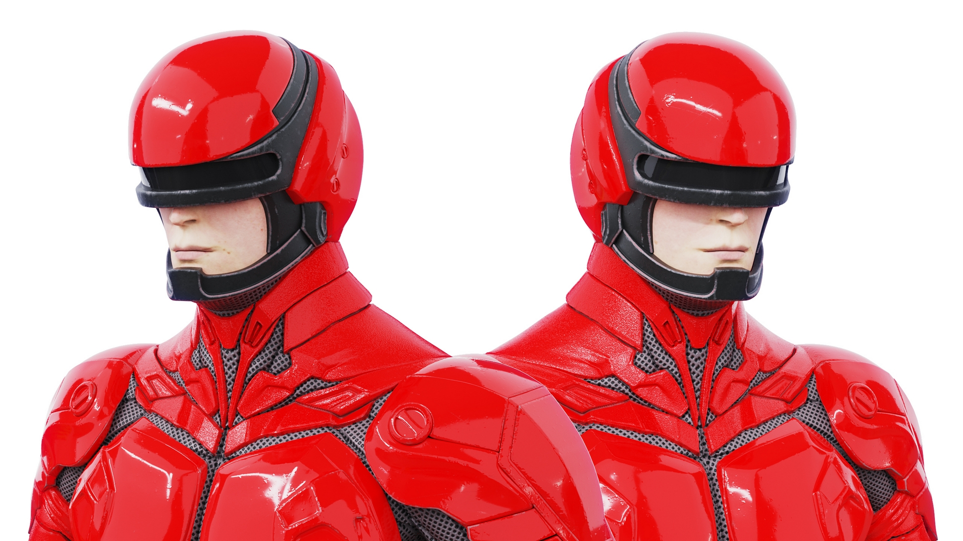 3D Futuristic Cyborg in Red Armor Rigged for Cinema 4D
