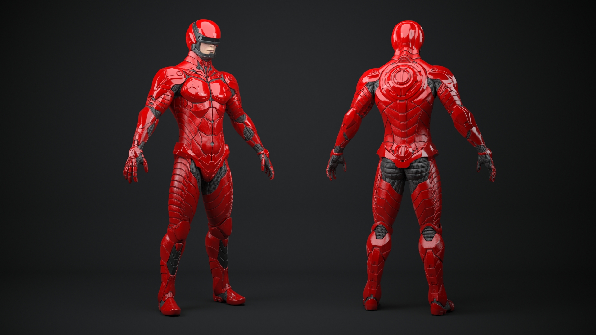 3D Futuristic Cyborg in Red Armor Rigged for Cinema 4D