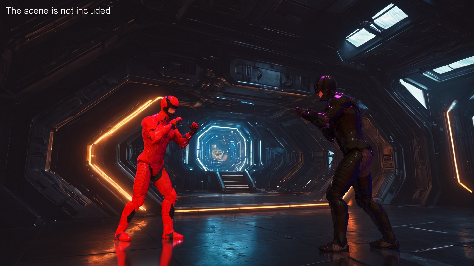 3D Futuristic Cyborg in Red Armor Rigged for Cinema 4D