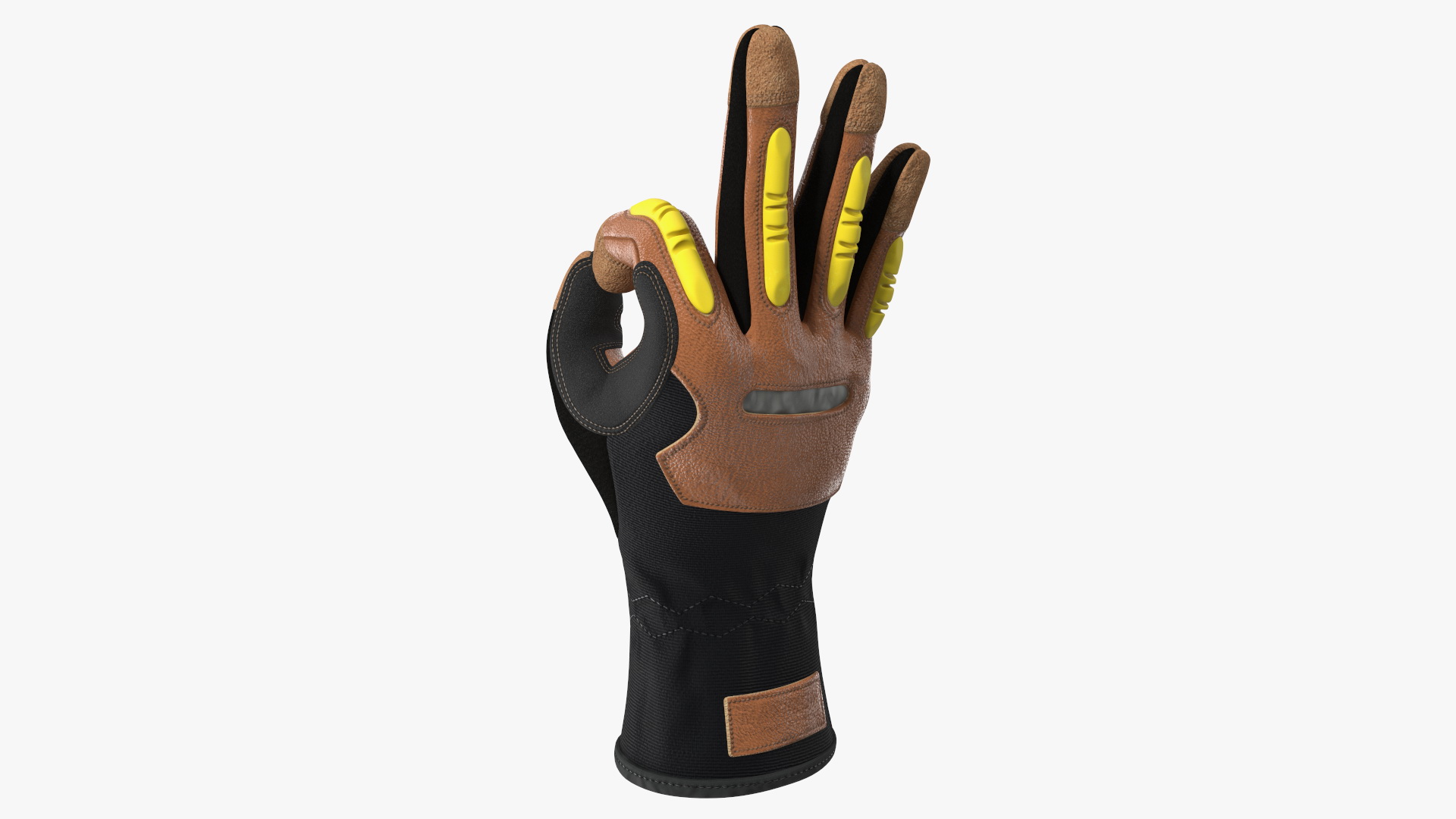 Safety Leather Gloves with Knuckle Guards OK Hand Gesture 3D