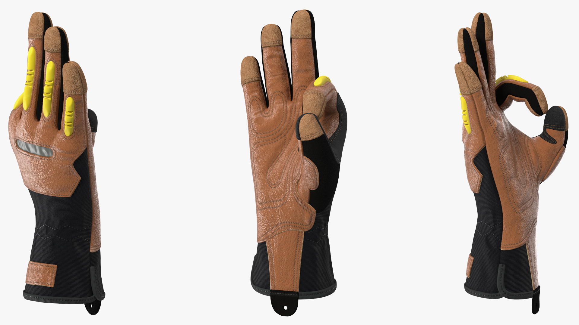 Safety Leather Gloves with Knuckle Guards OK Hand Gesture 3D
