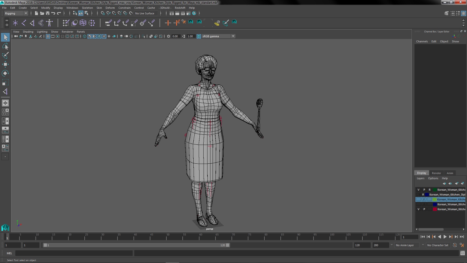 Korean Woman Kitchen Style Rigged for Maya 3D