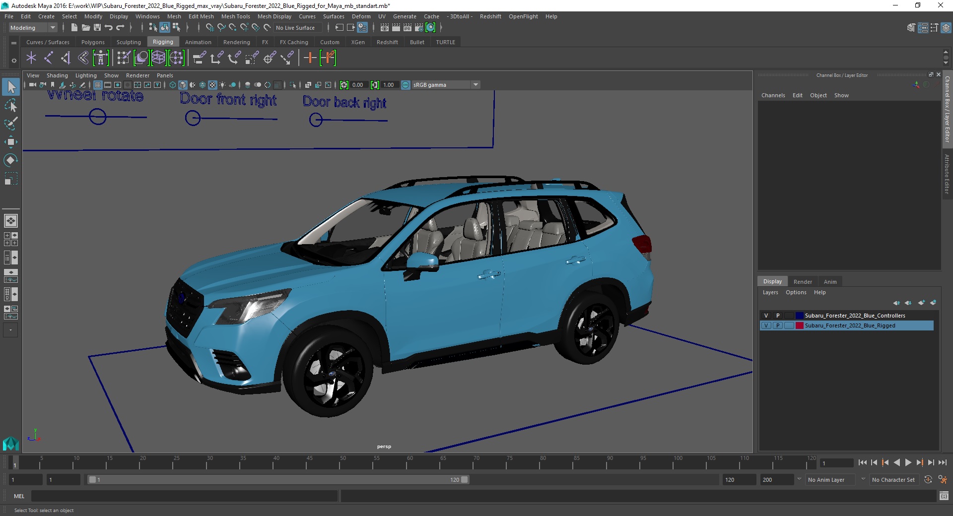 3D Subaru Forester 2022 Blue Rigged for Maya