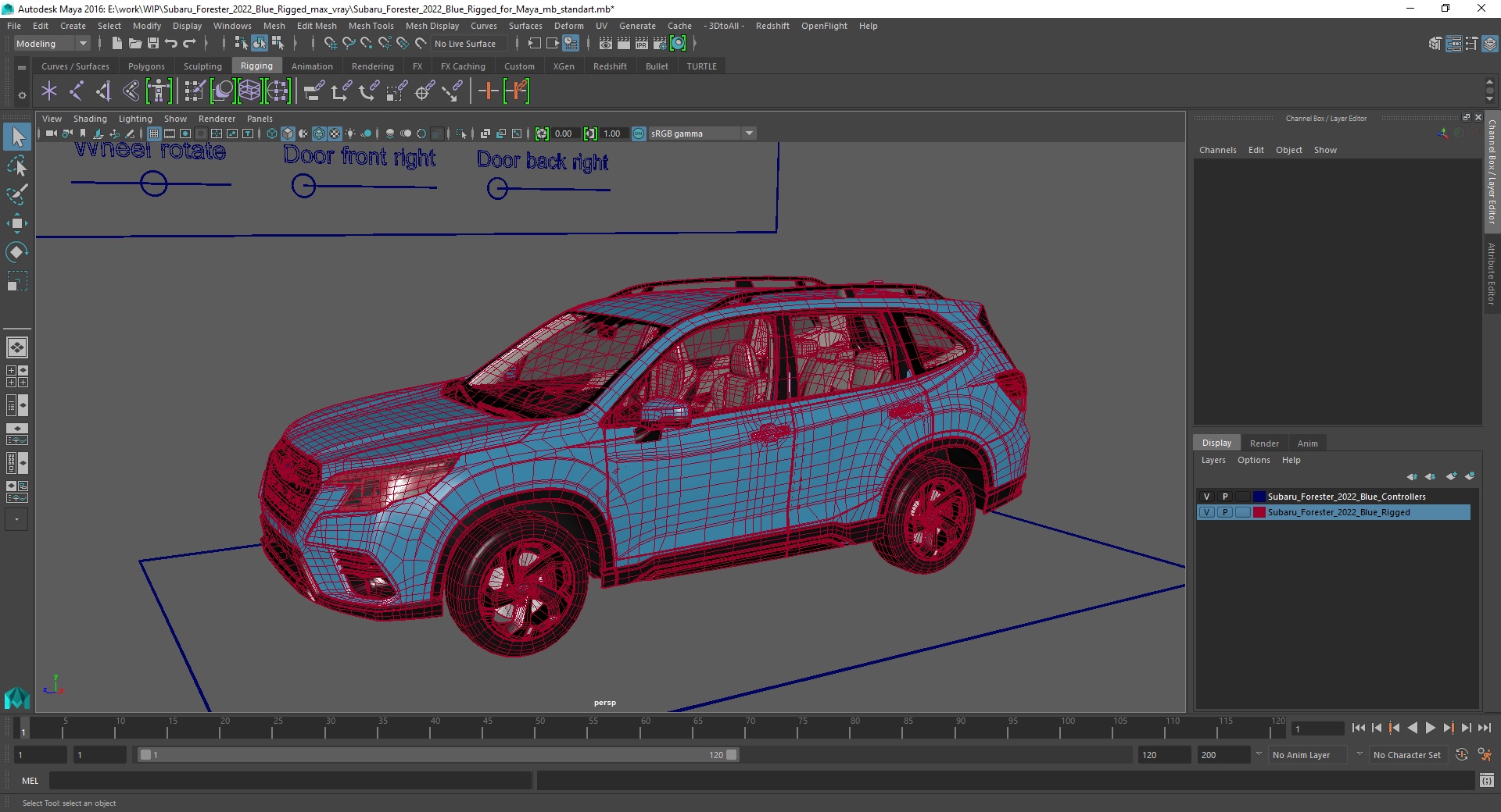 3D Subaru Forester 2022 Blue Rigged for Maya