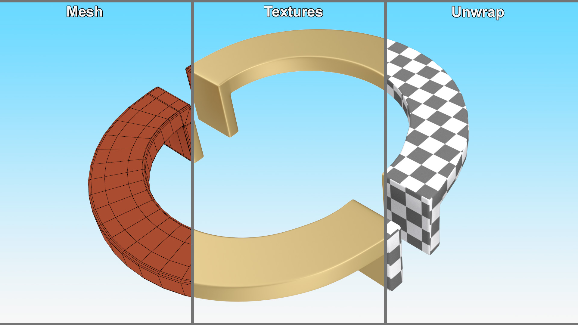 3D model Door Handles Flat Semicircular Gold