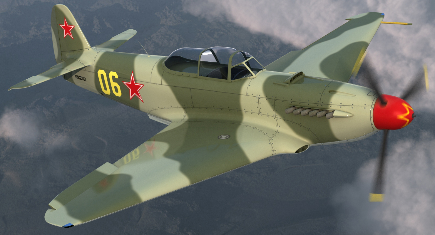 3D Soviet WWII Fighter Aircraft Yak 9 Rigged