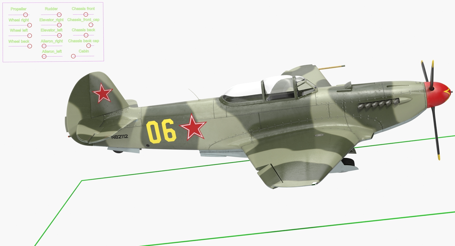 3D Soviet WWII Fighter Aircraft Yak 9 Rigged