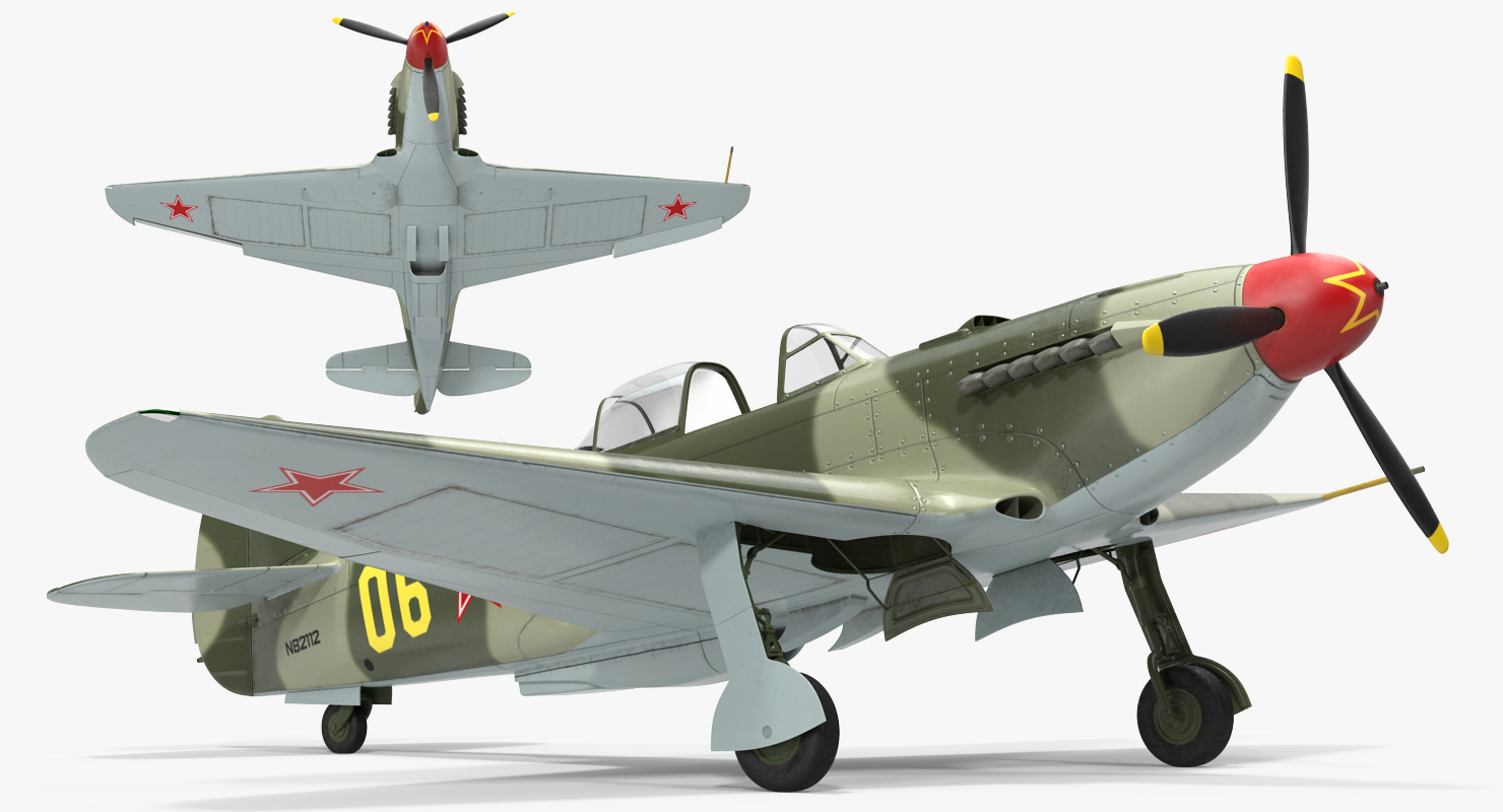 3D Soviet WWII Fighter Aircraft Yak 9 Rigged