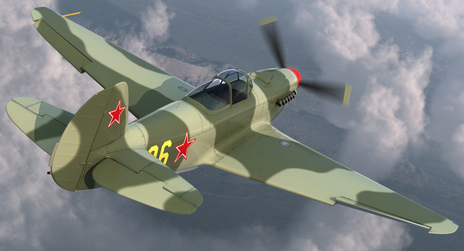 3D Soviet WWII Fighter Aircraft Yak 9 Rigged