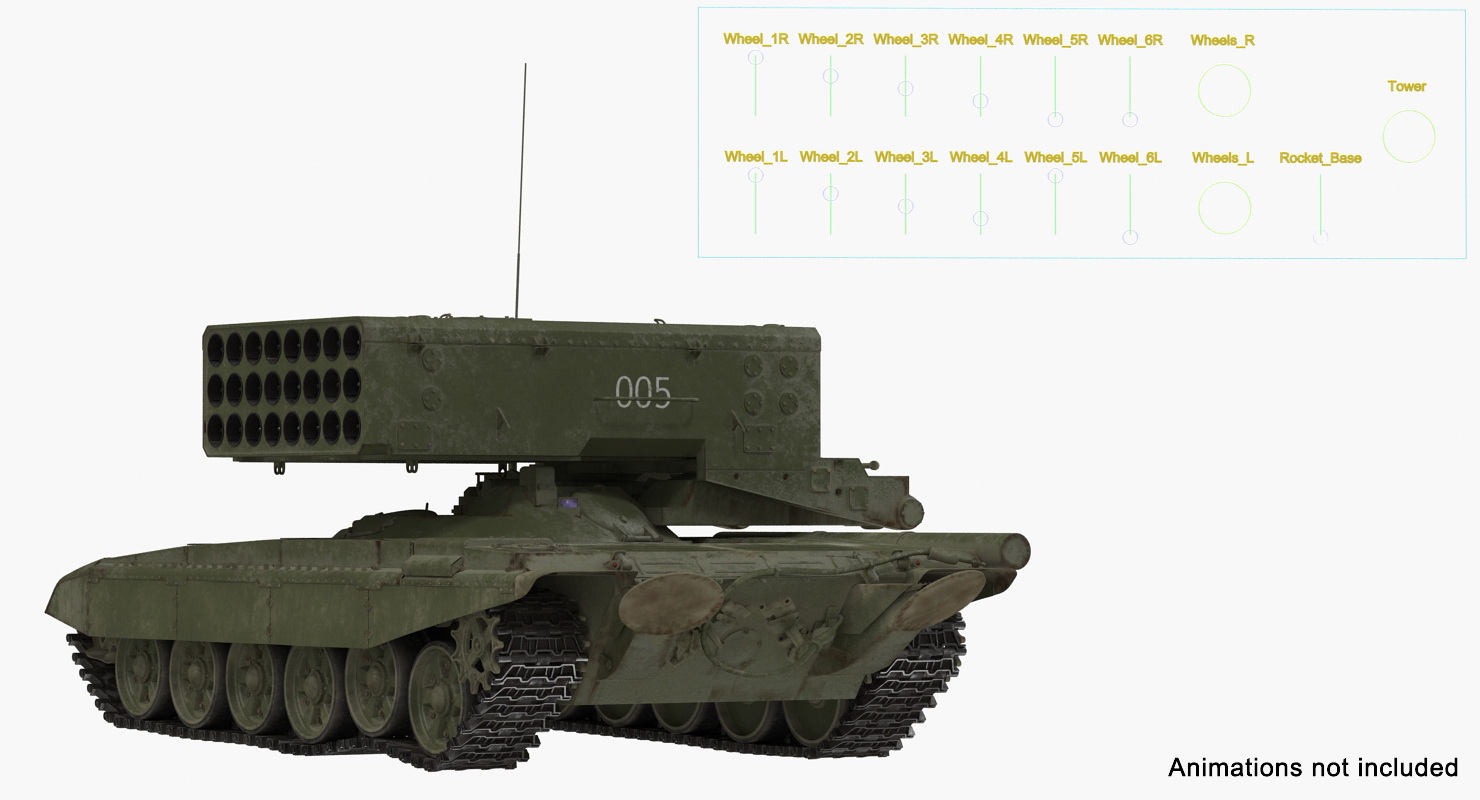 3D Russian Multiple Rocket Launcher TOS 1A Rigged