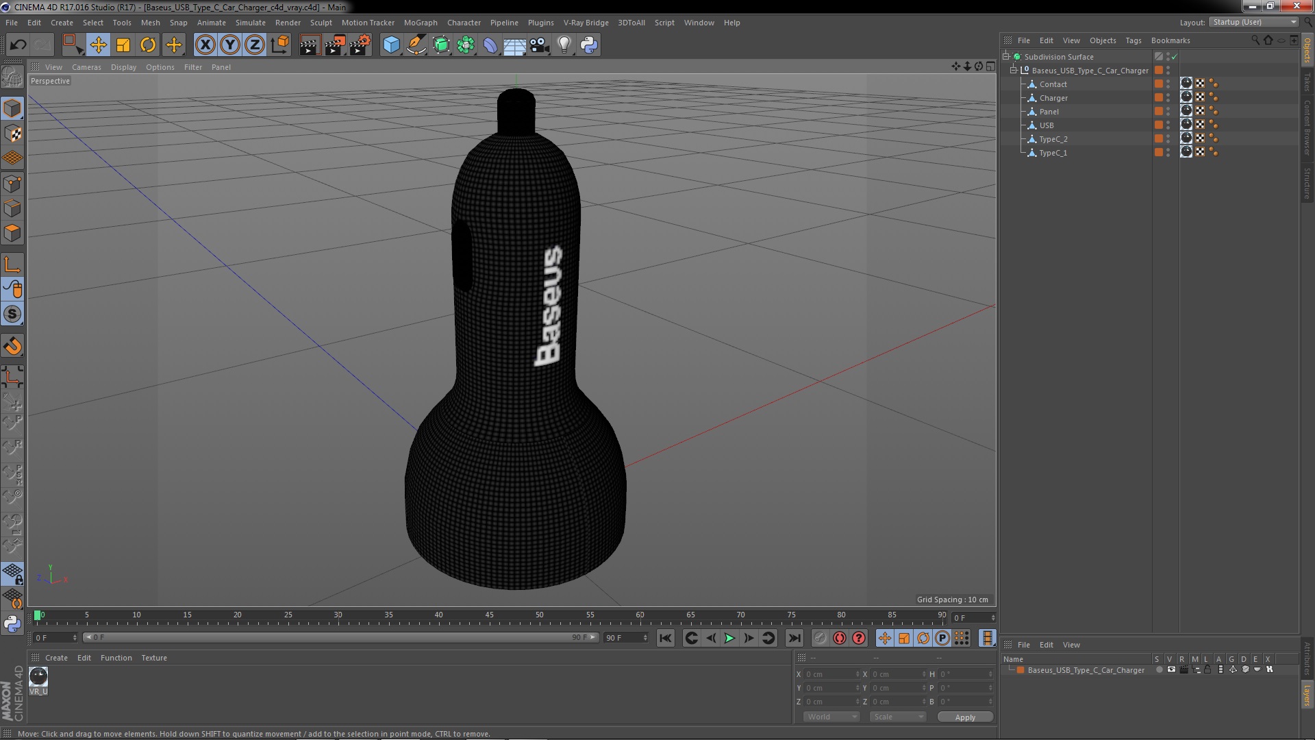 Baseus USB Type C Car Charger 3D model