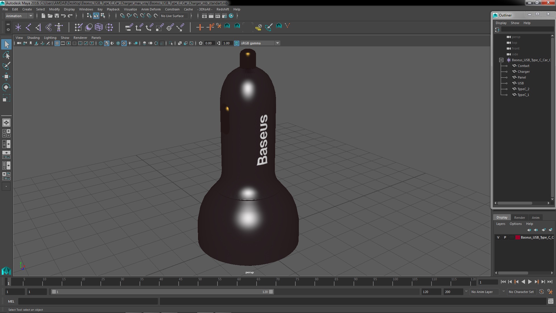 Baseus USB Type C Car Charger 3D model