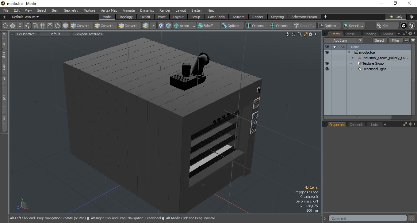 3D Industrial Steam Bakery Oven Lights On model
