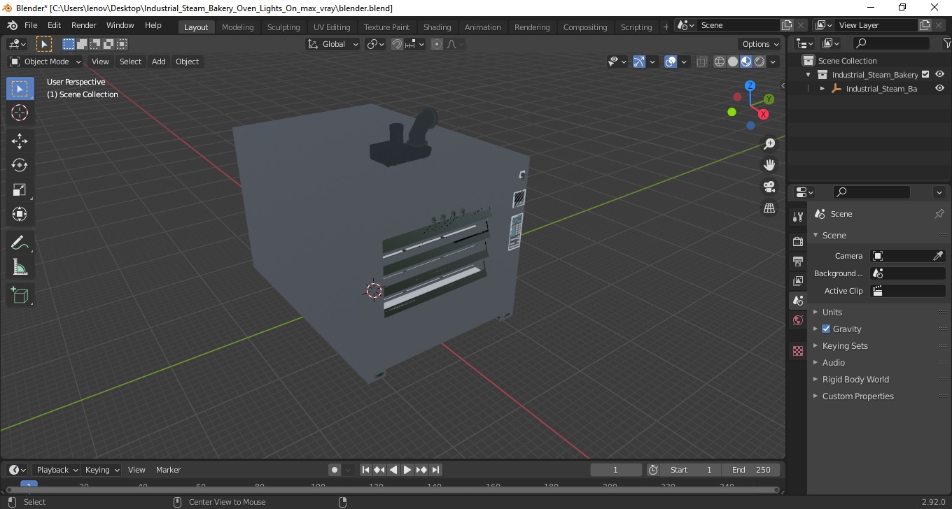 3D Industrial Steam Bakery Oven Lights On model