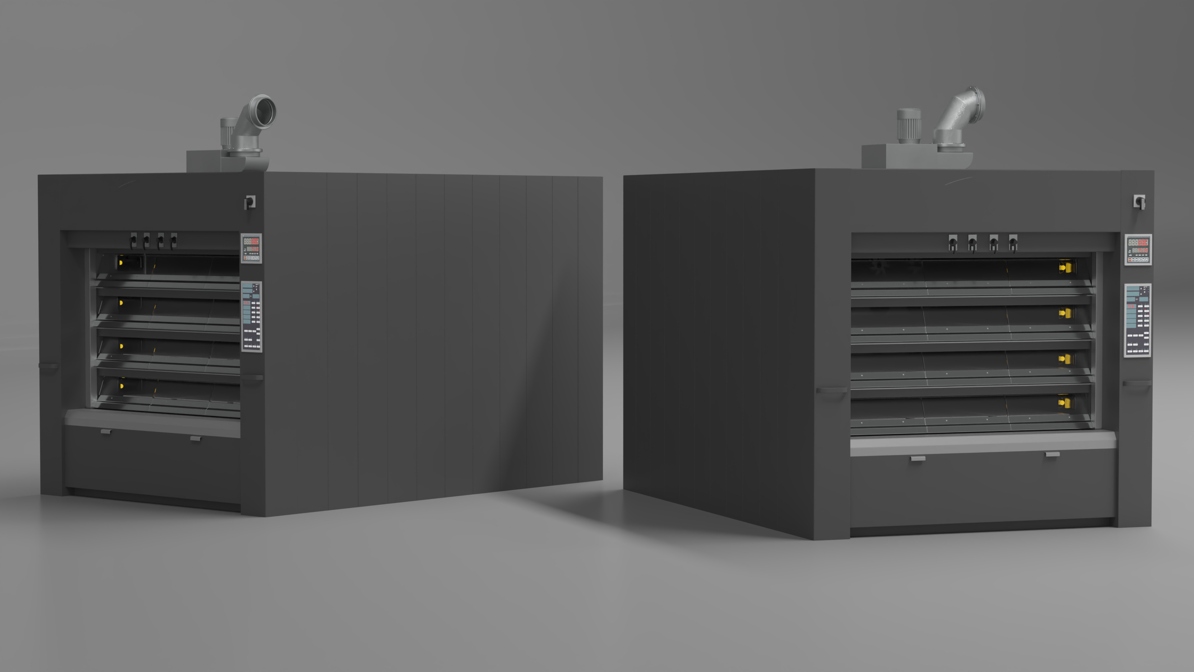 3D Industrial Steam Bakery Oven Lights On model