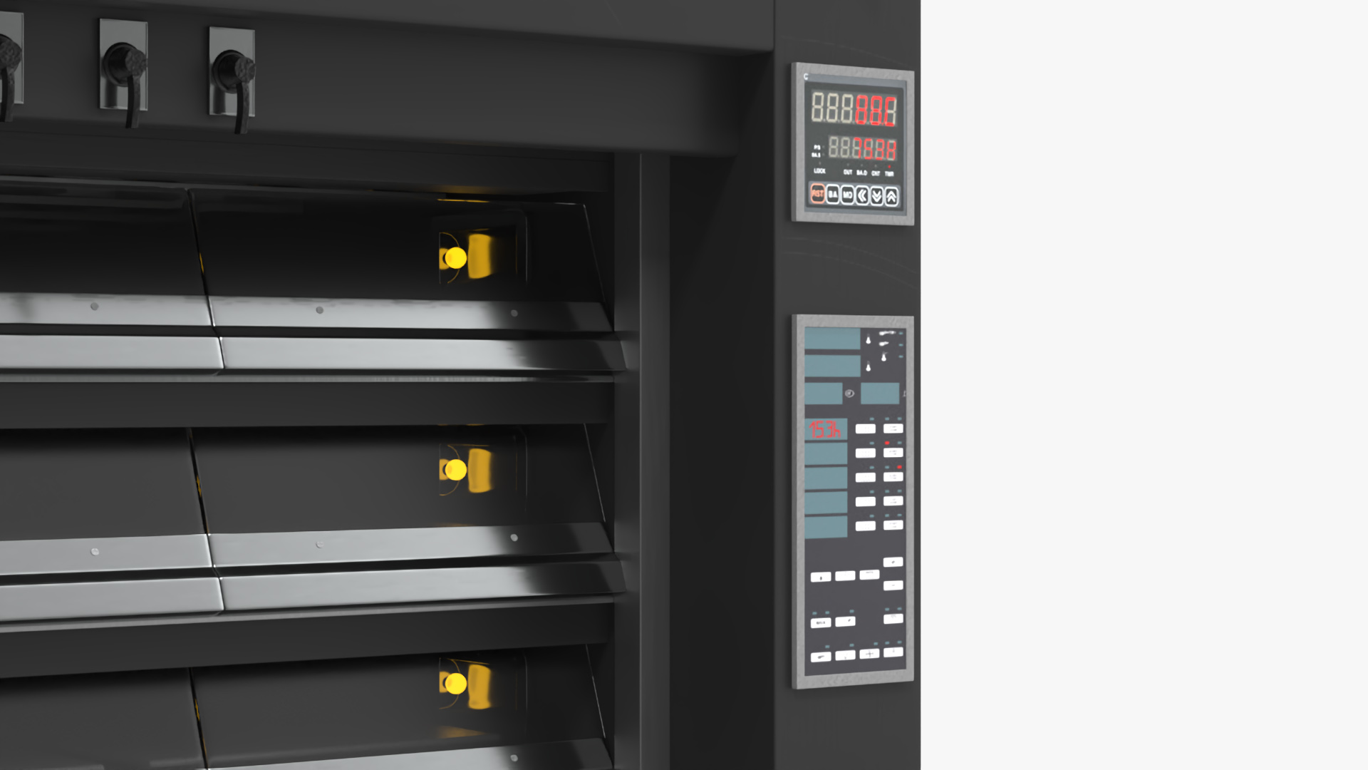3D Industrial Steam Bakery Oven Lights On model