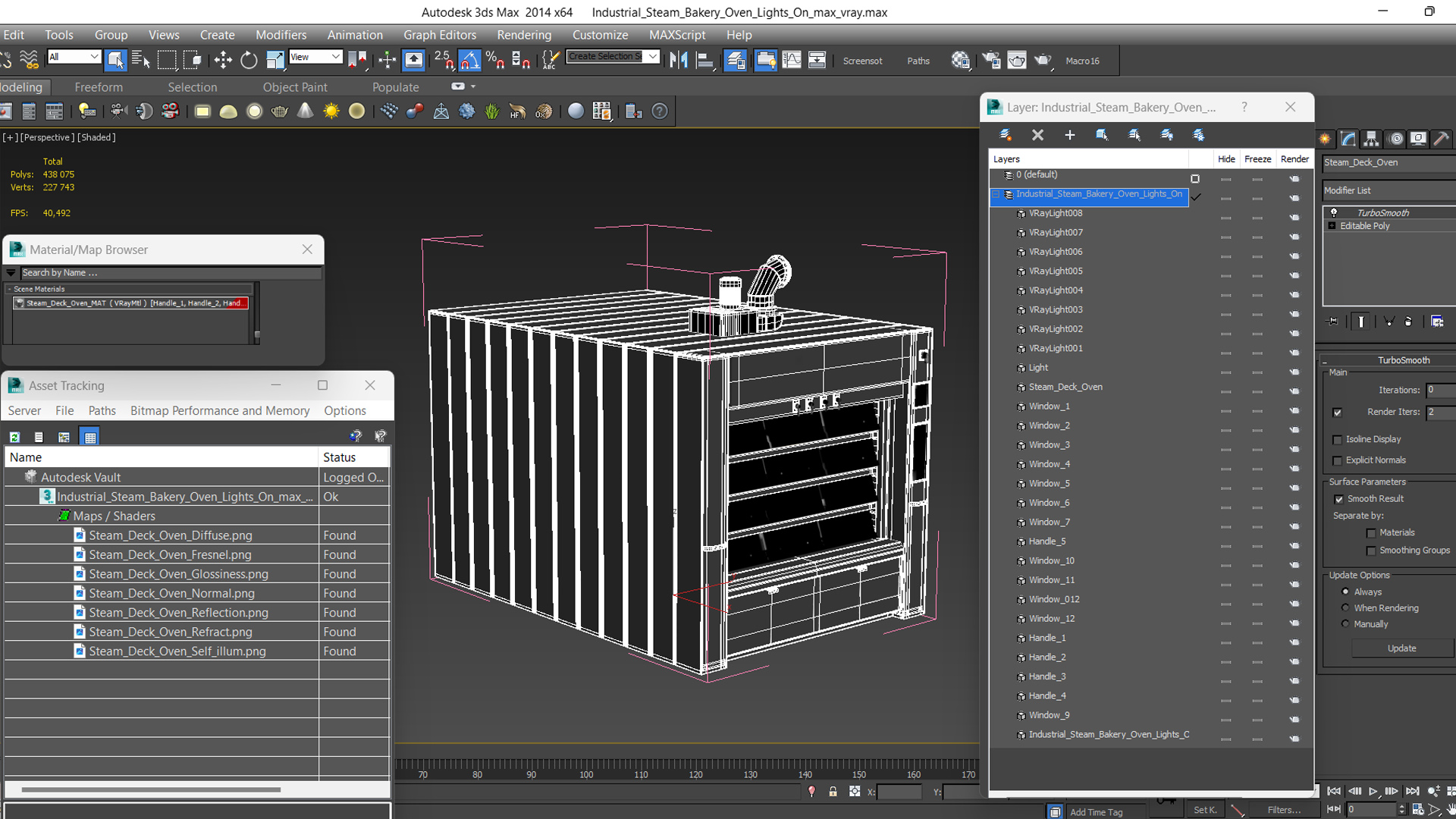 3D Industrial Steam Bakery Oven Lights On model