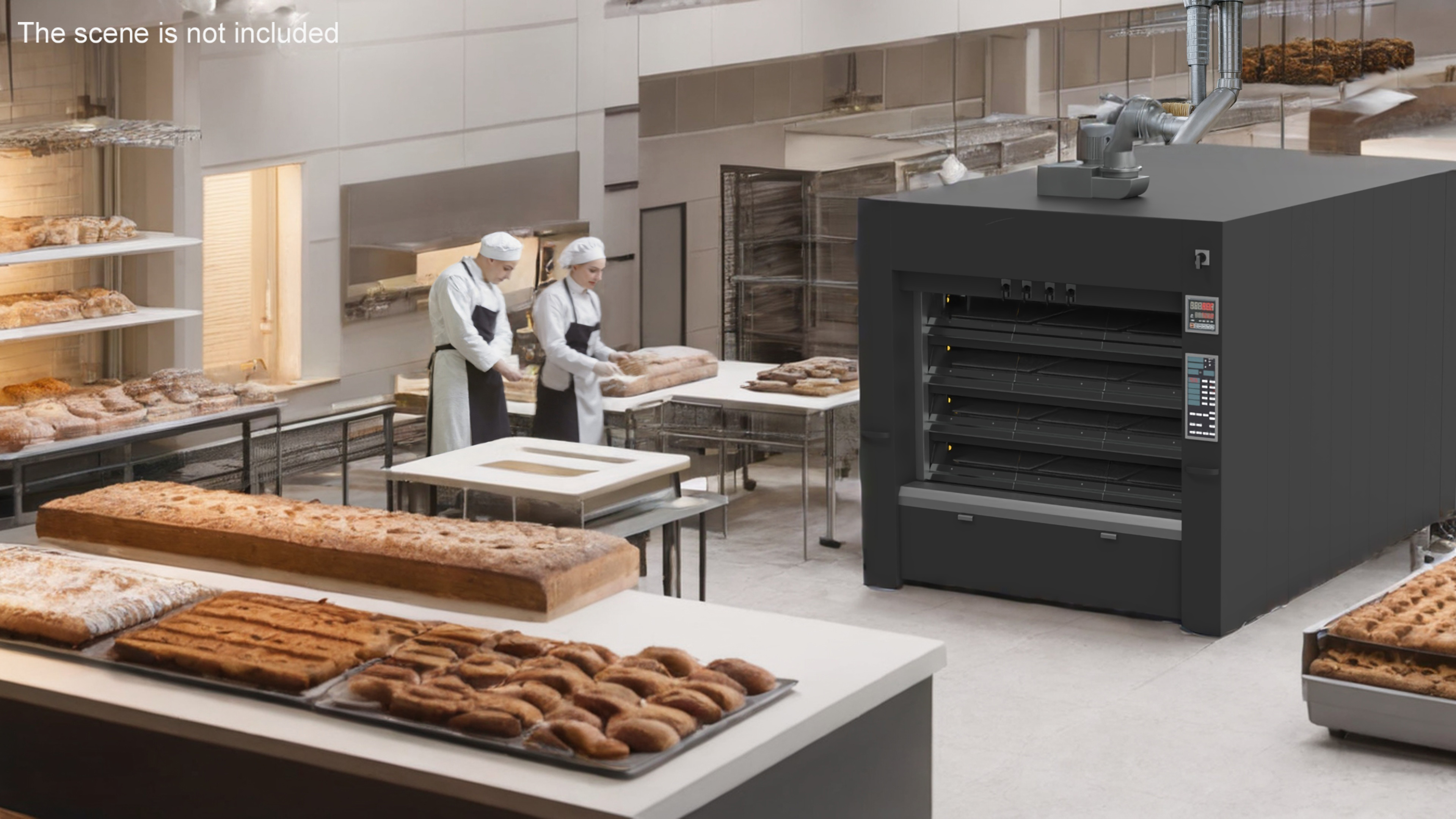 3D Industrial Steam Bakery Oven Lights On model