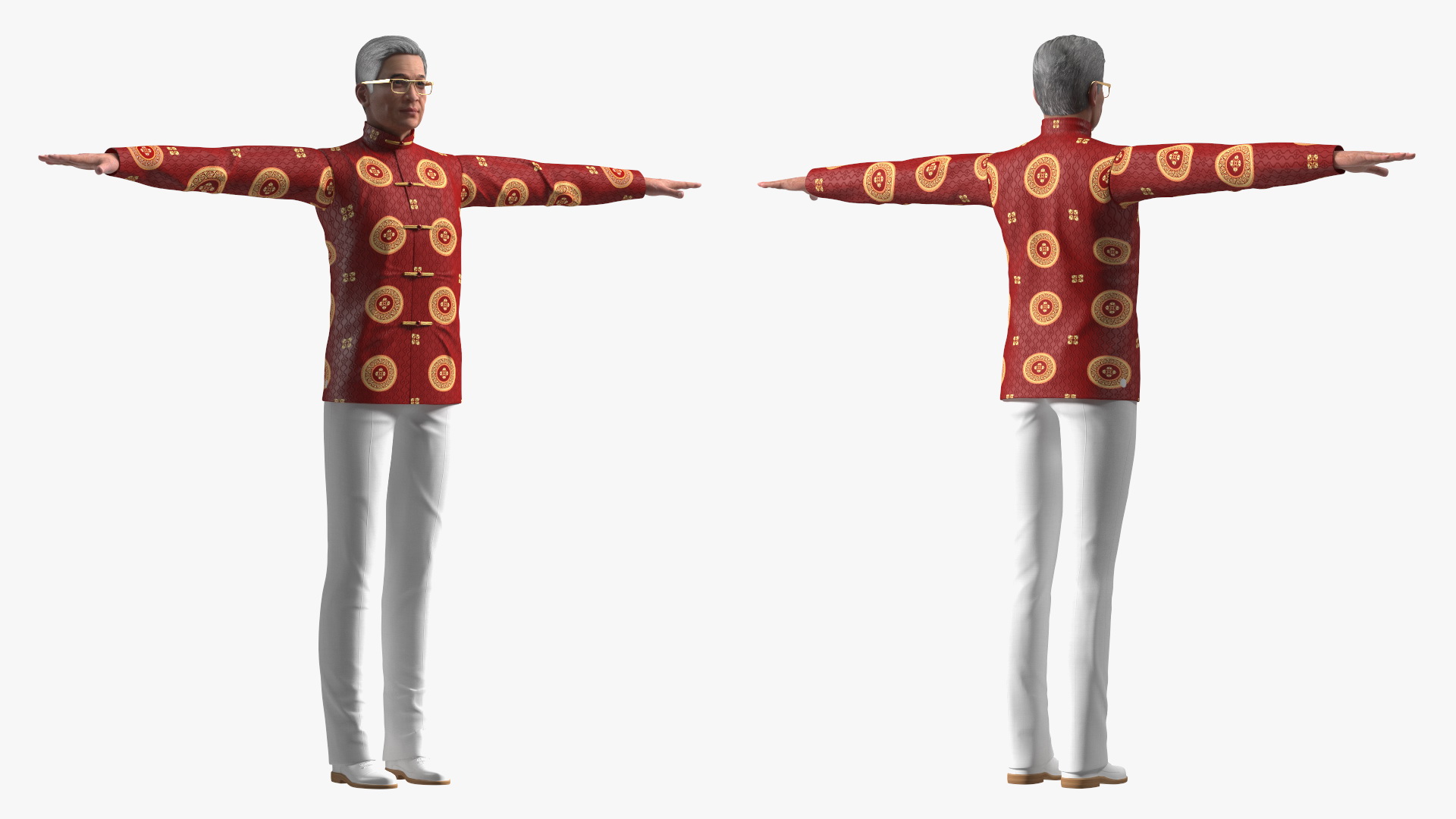 3D Chinese Elderly Man Traditional Style Rigged for Maya model