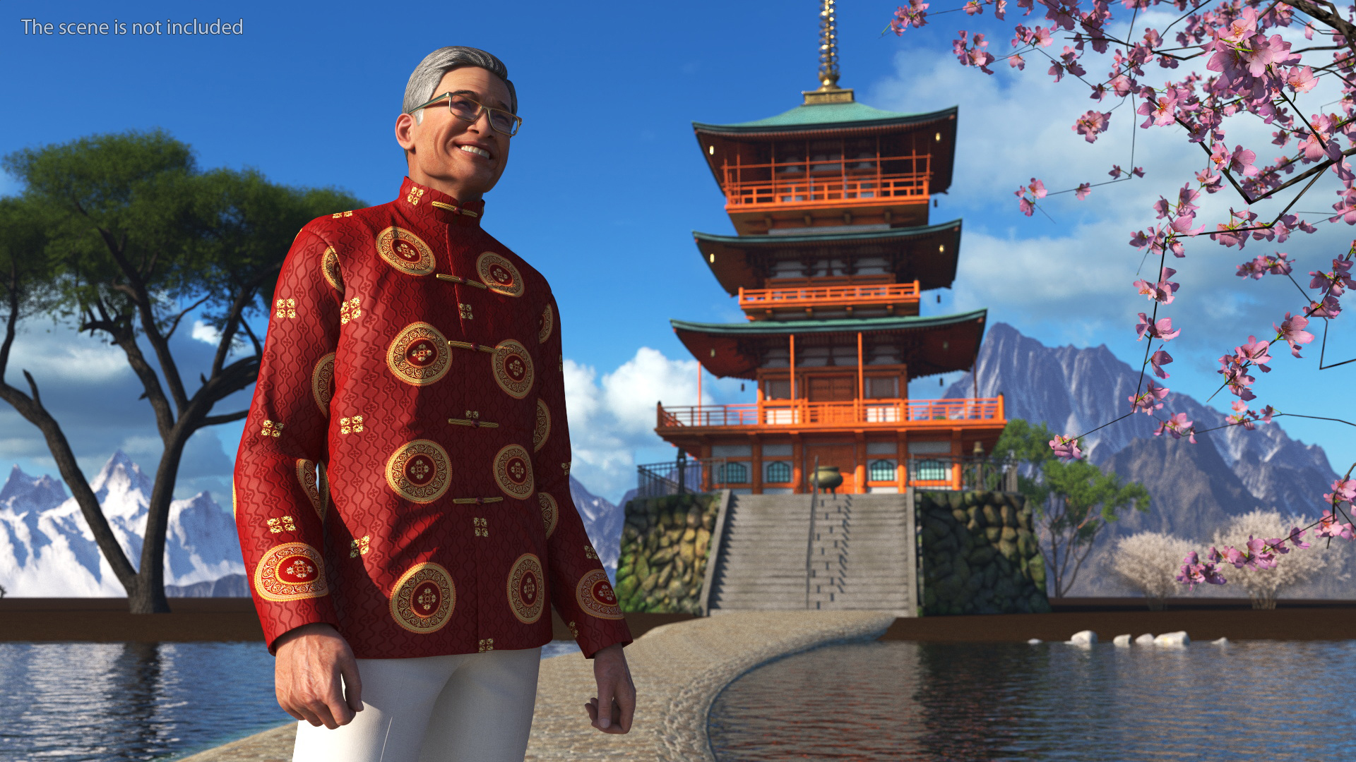 3D Chinese Elderly Man Traditional Style Rigged for Maya model