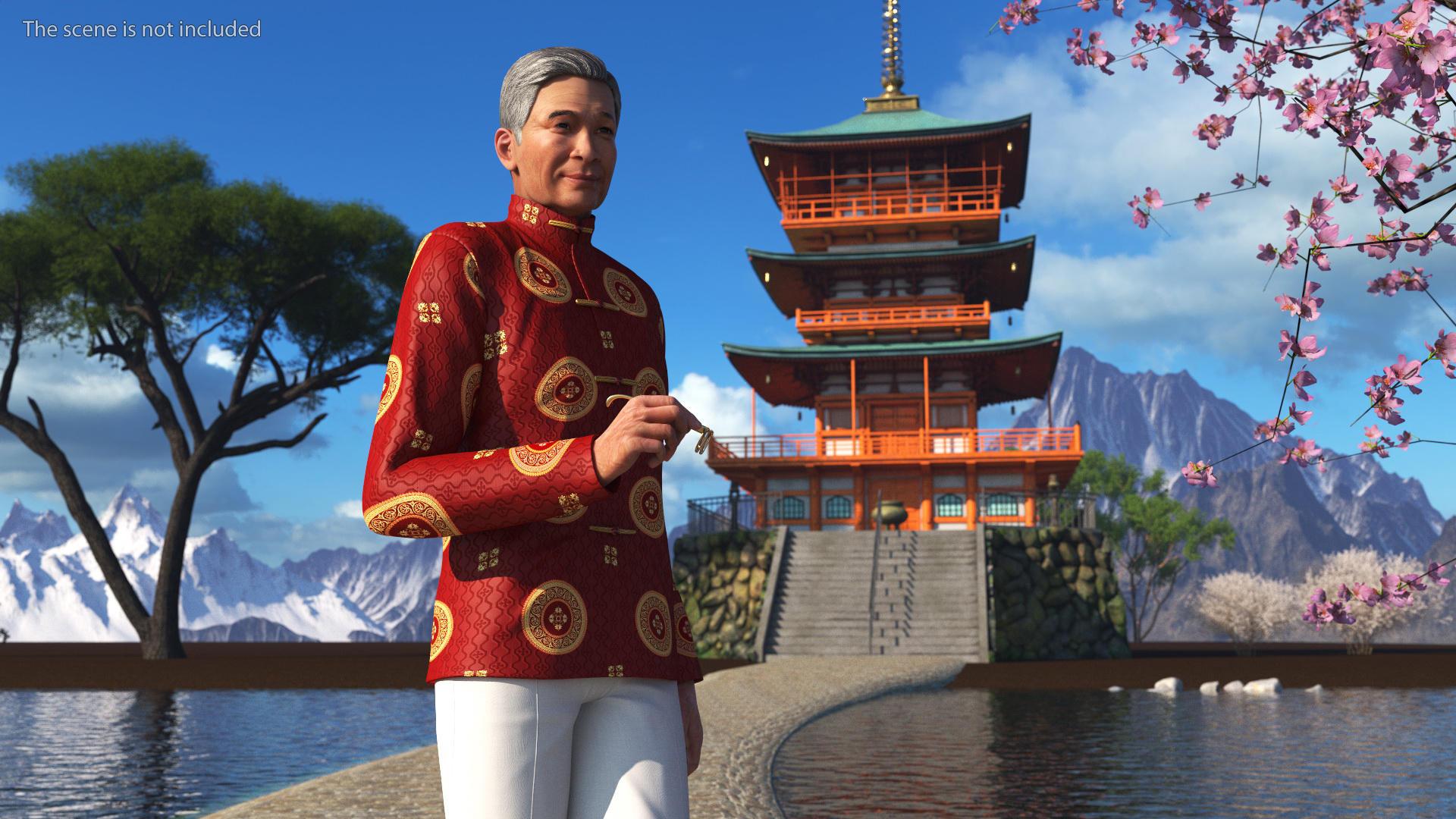 3D Chinese Elderly Man Traditional Style Rigged for Maya model