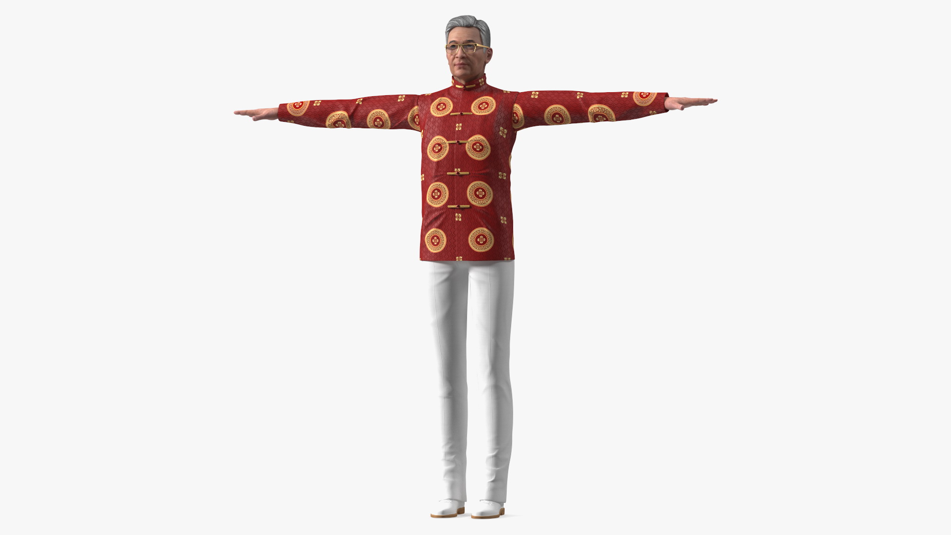 3D Chinese Elderly Man Traditional Style Rigged for Maya model