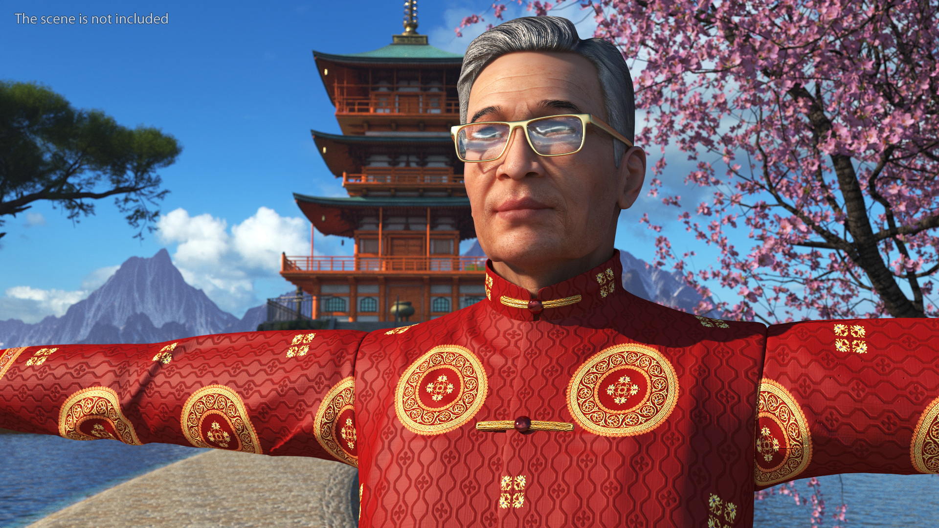 3D Chinese Elderly Man Traditional Style Rigged for Maya model