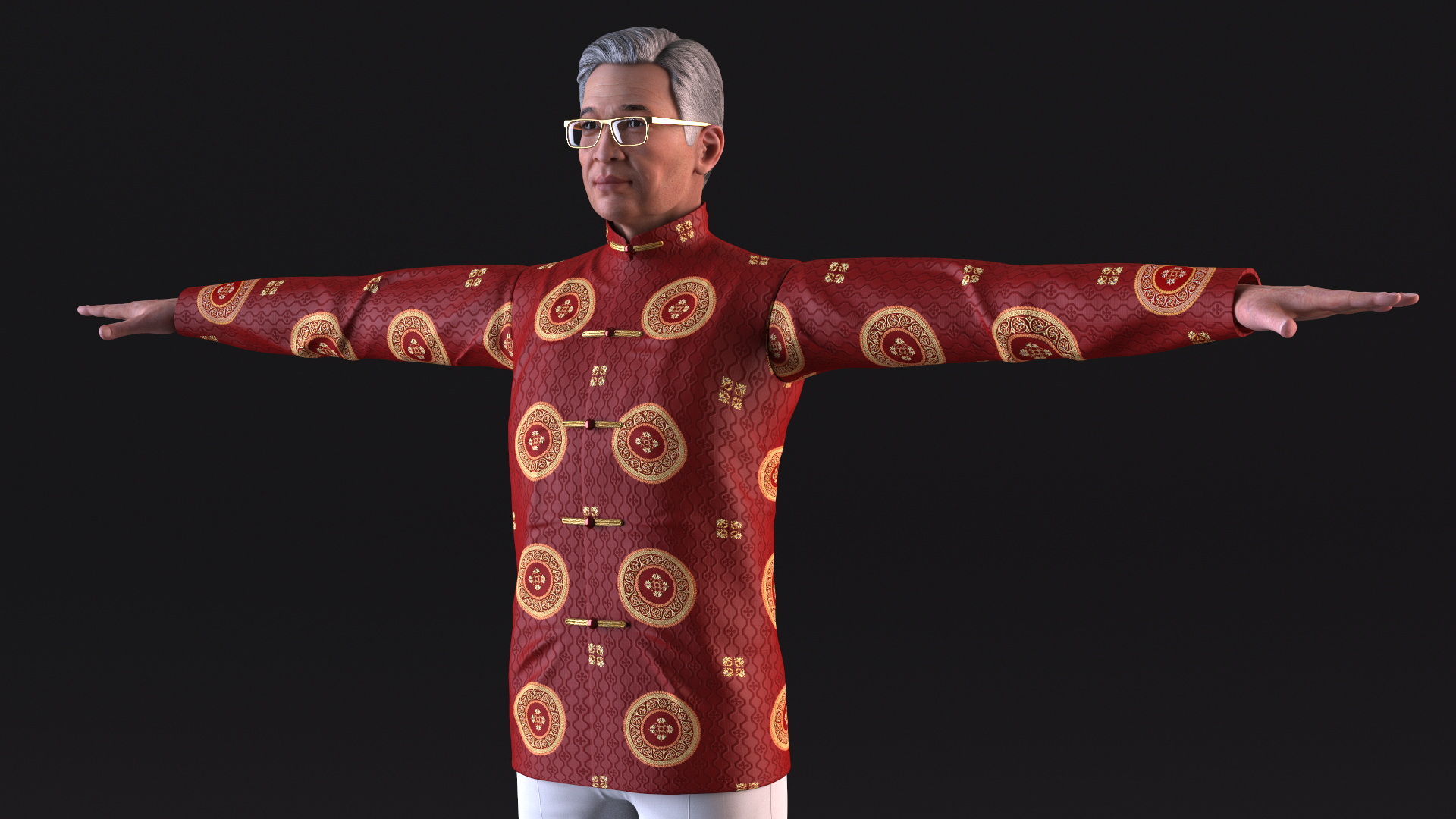 3D Chinese Elderly Man Traditional Style Rigged for Maya model