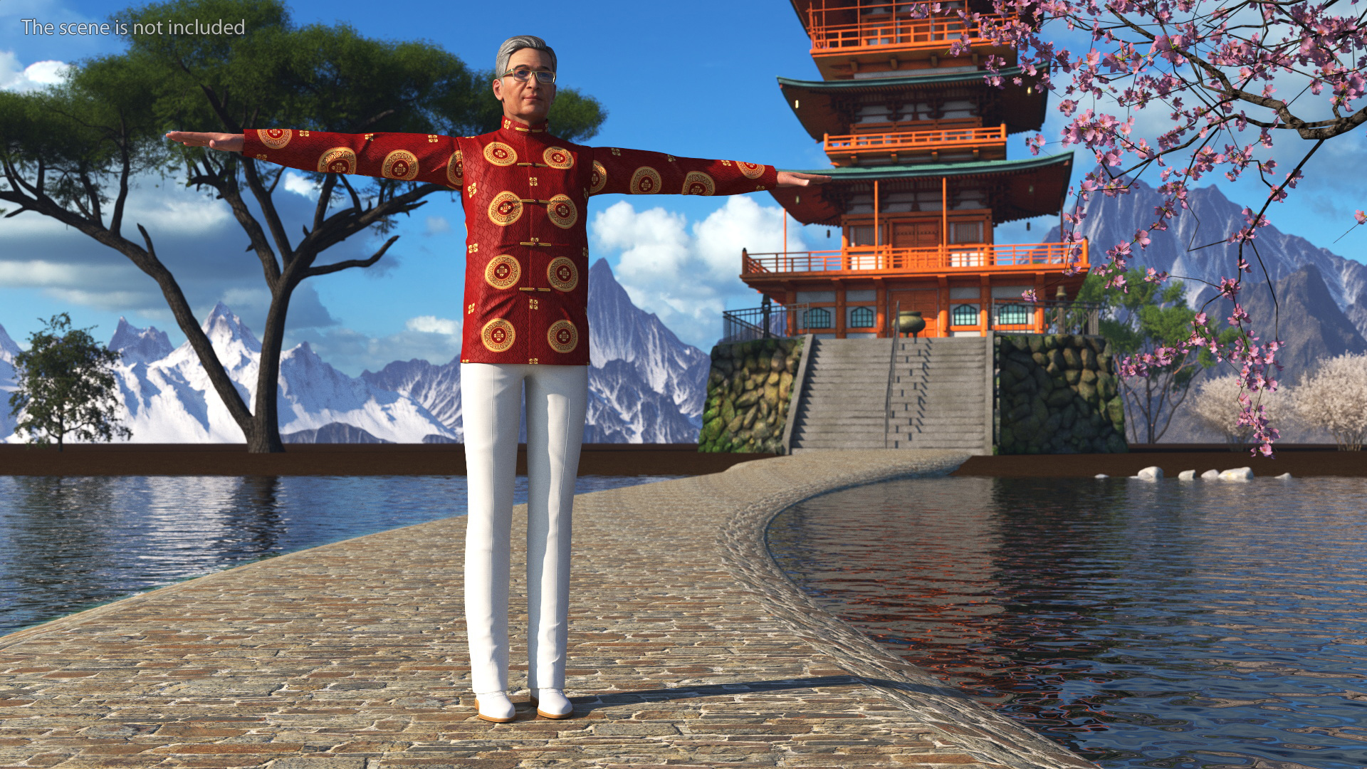 3D Chinese Elderly Man Traditional Style Rigged for Maya model