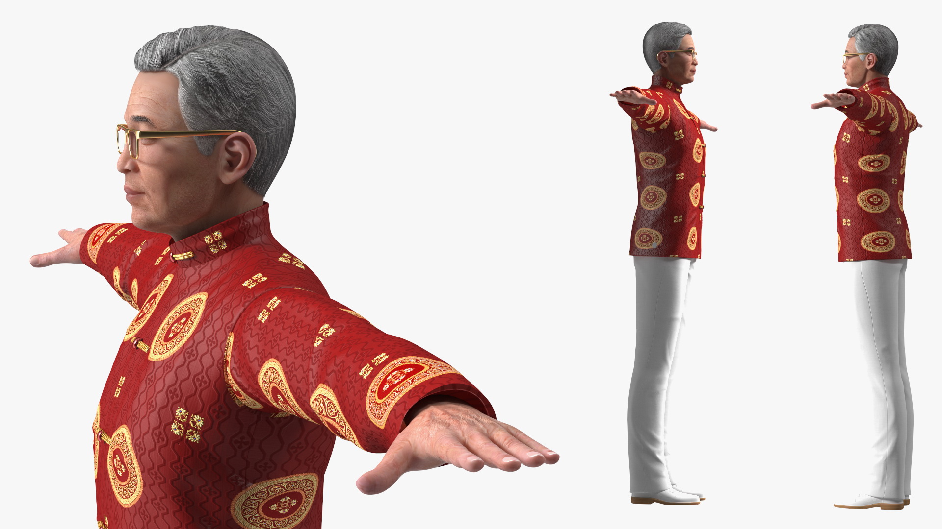 3D Chinese Elderly Man Traditional Style Rigged for Maya model
