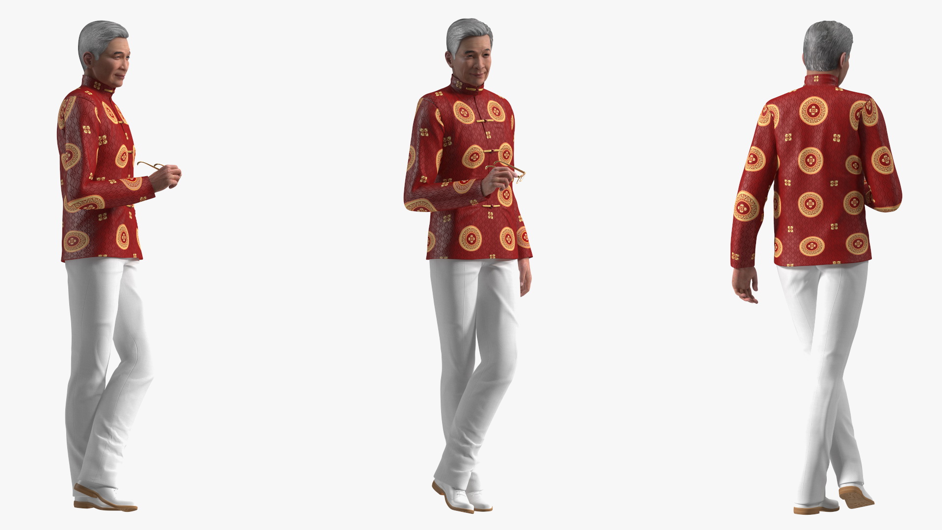 3D Chinese Elderly Man Traditional Style Rigged for Maya model