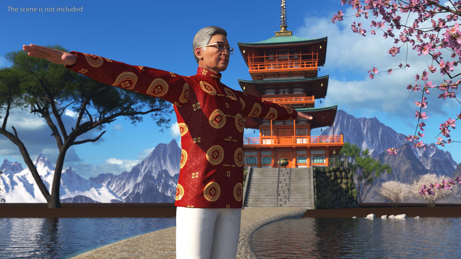 3D Chinese Elderly Man Traditional Style Rigged for Maya model