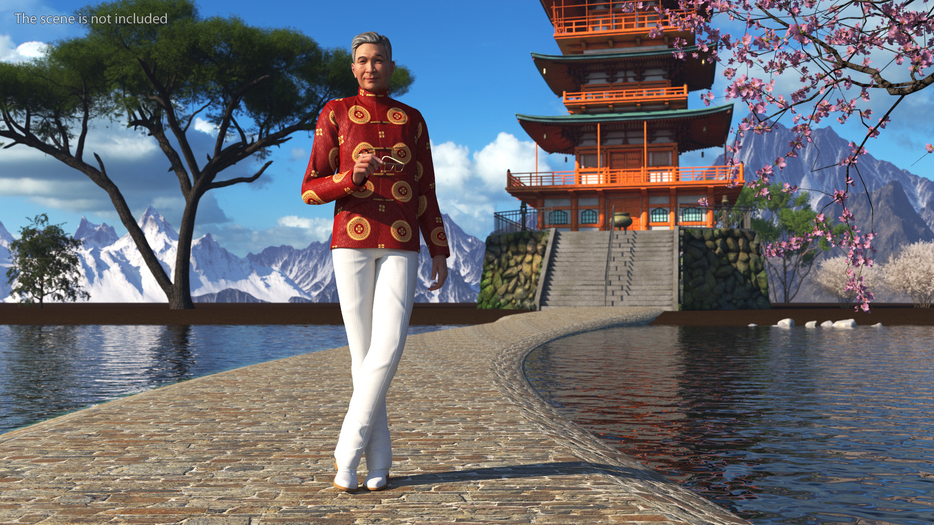 3D Chinese Elderly Man Traditional Style Rigged for Maya model