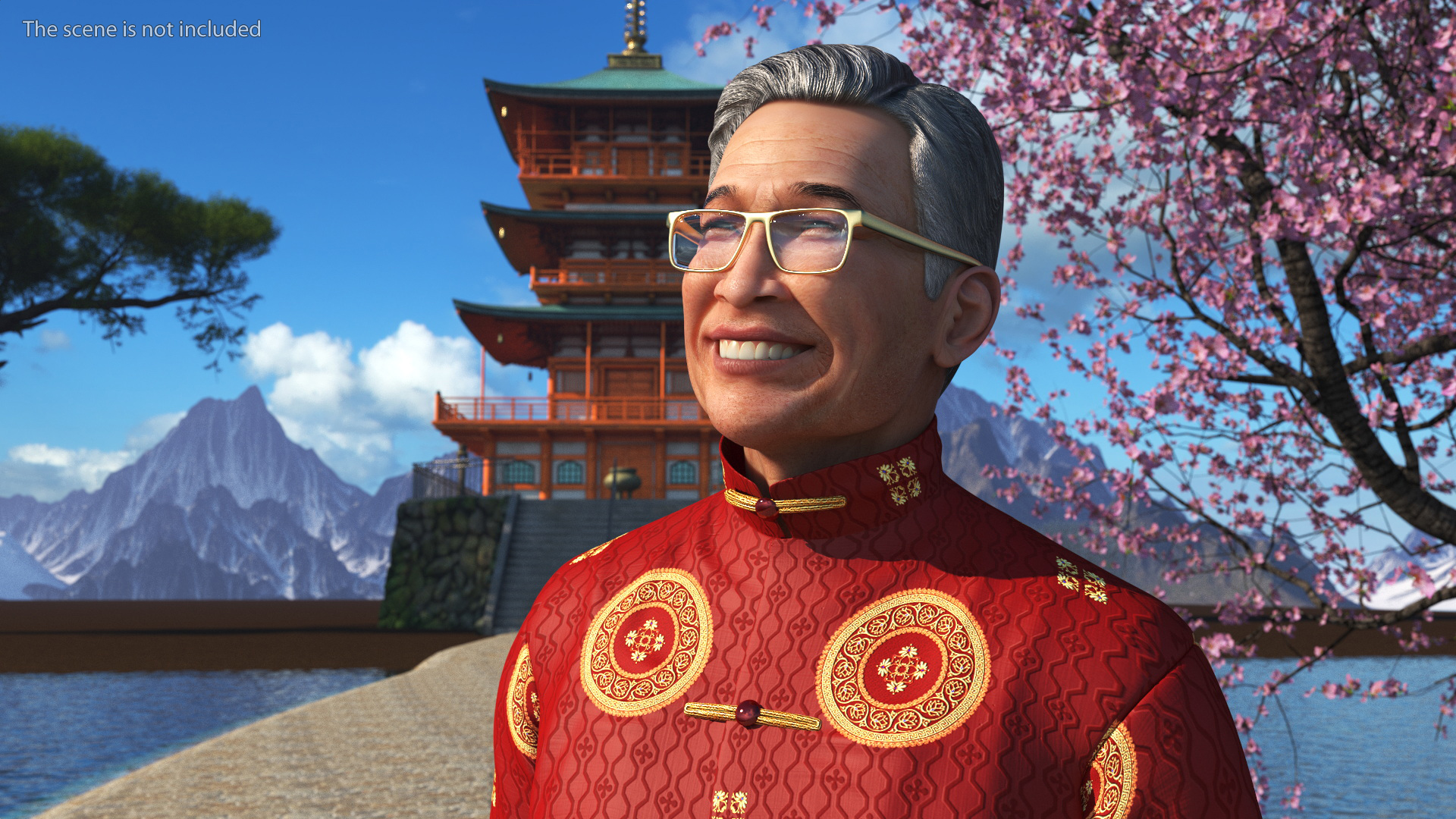 3D Chinese Elderly Man Traditional Style Rigged for Maya model