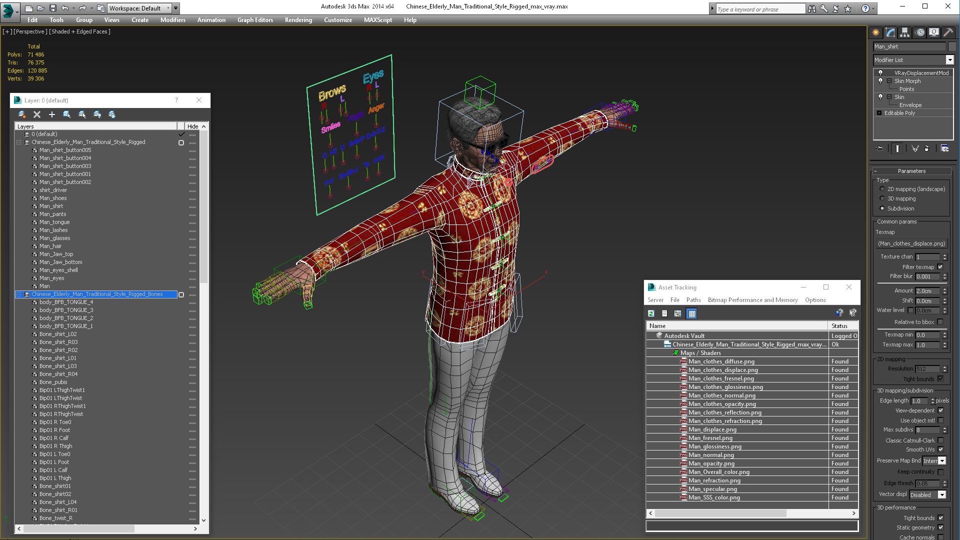 3D Chinese Elderly Man Traditional Style Rigged for Maya model