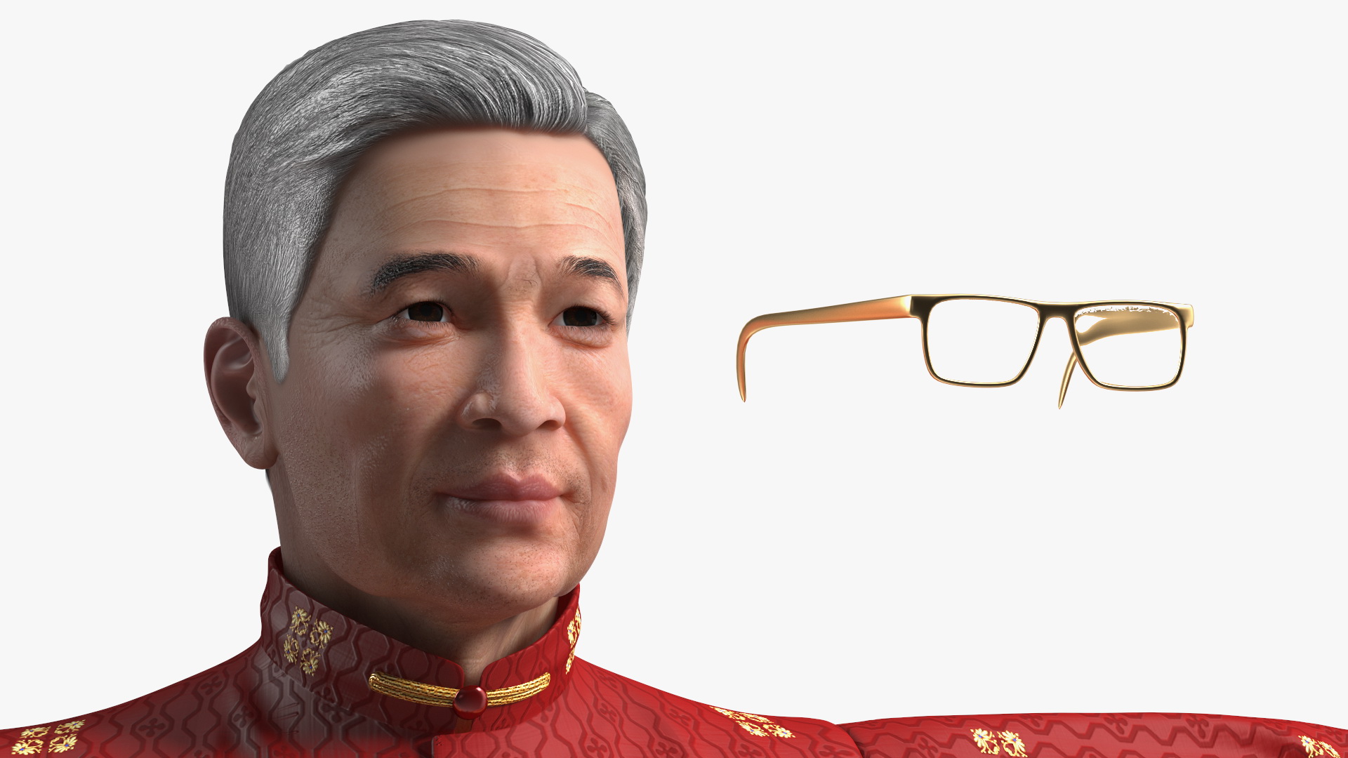 3D Chinese Elderly Man Traditional Style Rigged for Maya model