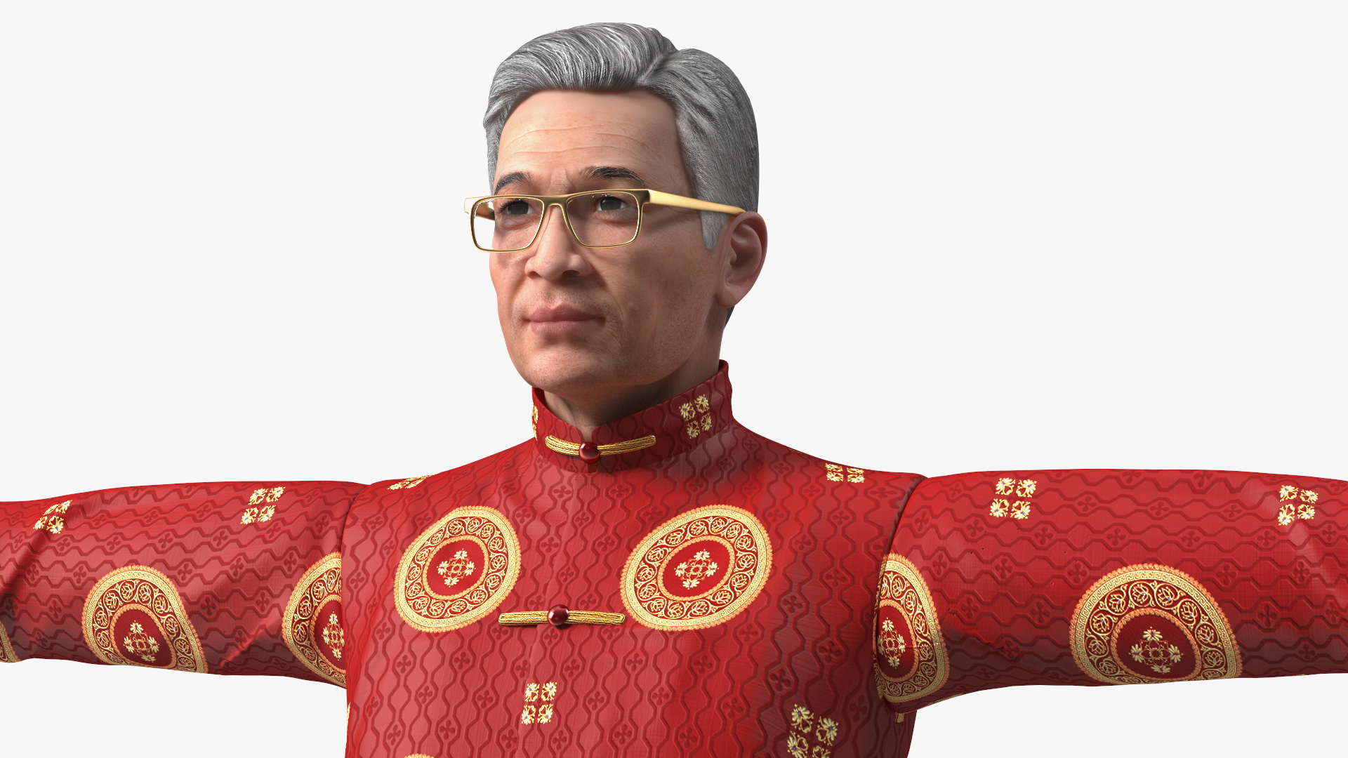 3D Chinese Elderly Man Traditional Style Rigged for Maya model