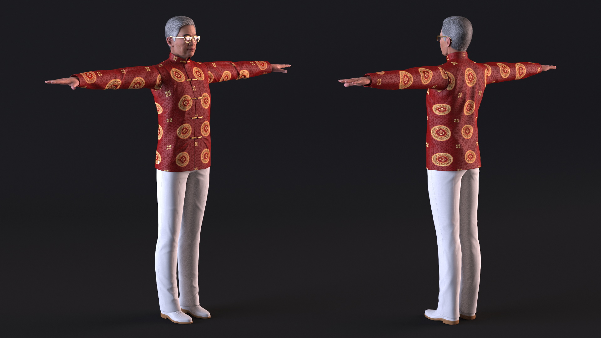 3D Chinese Elderly Man Traditional Style Rigged for Maya model