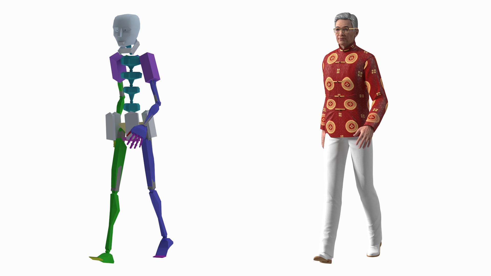 3D Chinese Elderly Man Traditional Style Rigged for Maya model