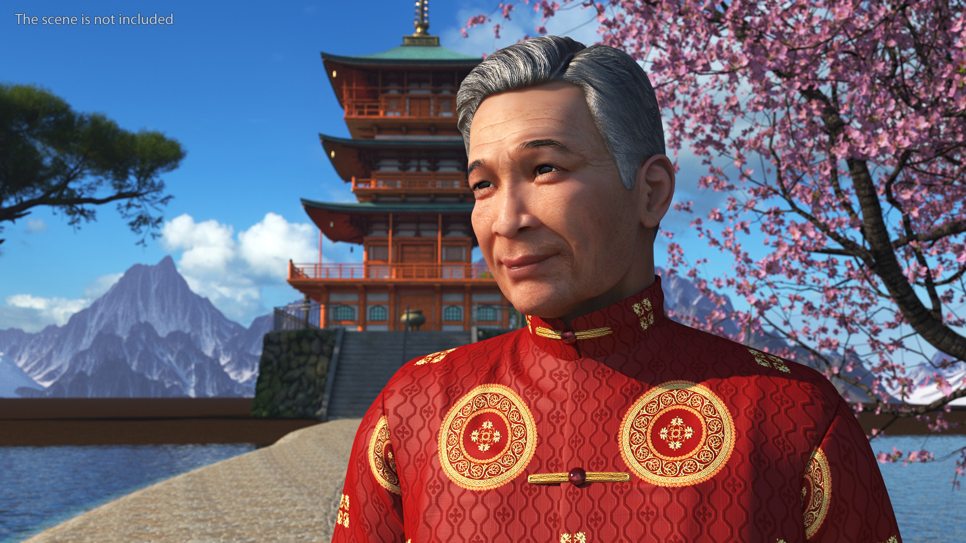 3D Chinese Elderly Man Traditional Style Rigged for Maya model