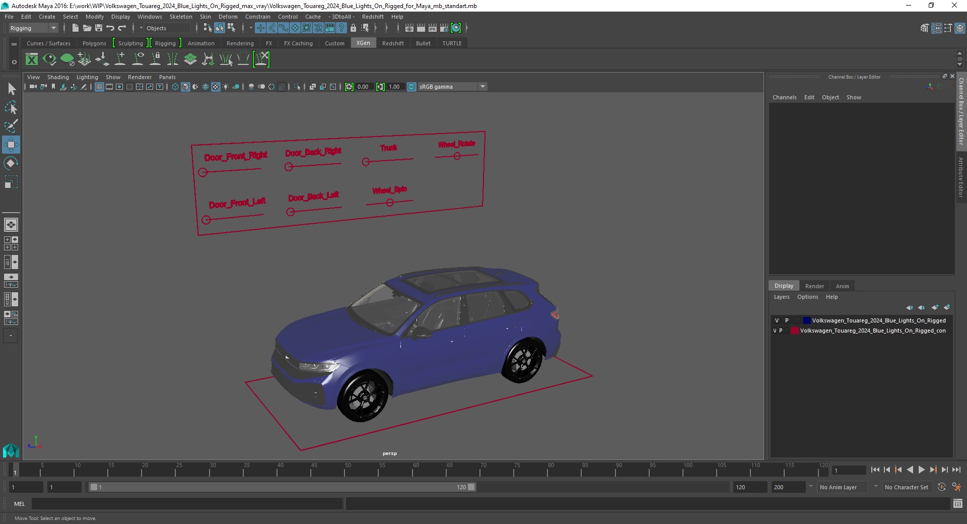 Volkswagen Touareg 2024 Blue Lights On Rigged for Maya 3D model