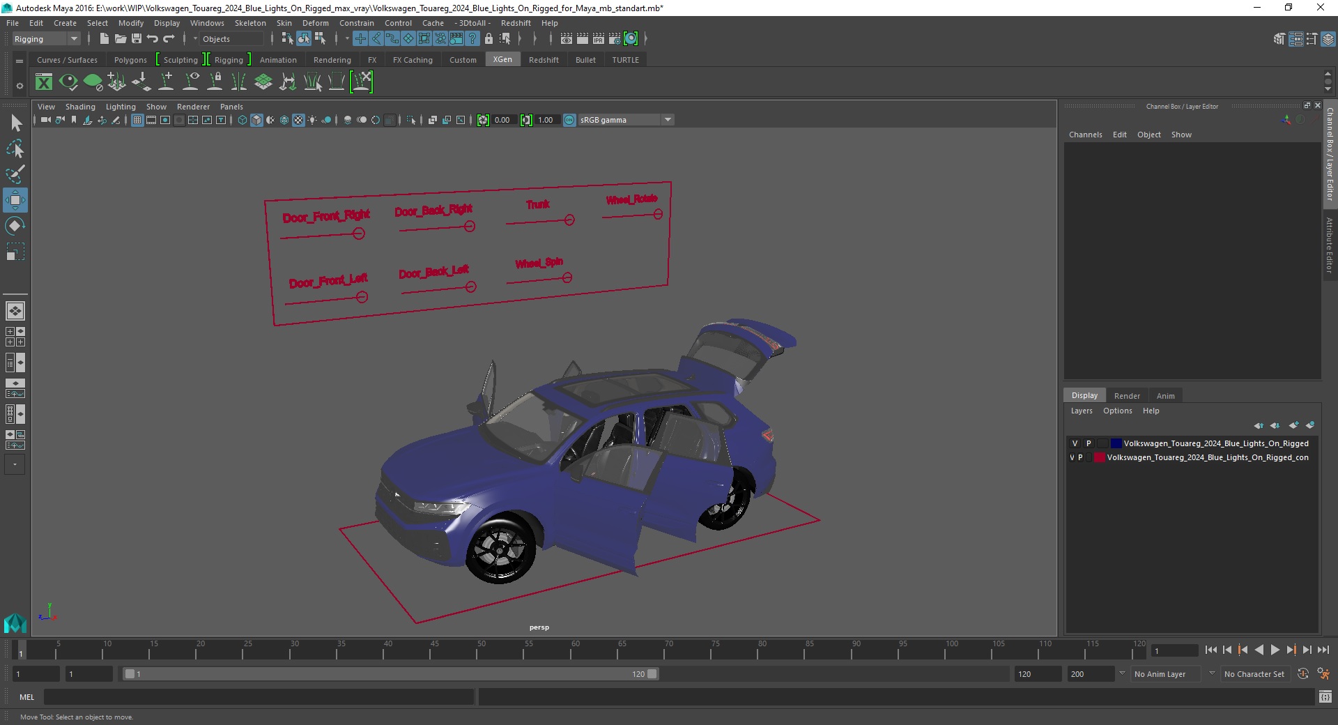 Volkswagen Touareg 2024 Blue Lights On Rigged for Maya 3D model