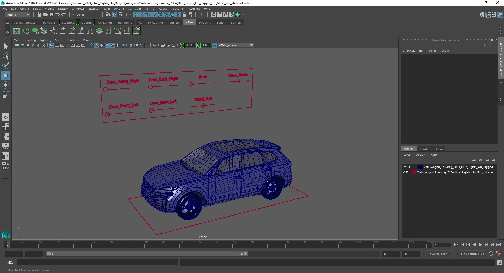 Volkswagen Touareg 2024 Blue Lights On Rigged for Maya 3D model